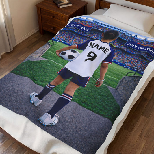 World Cup USA Like Personalized Soccer Velveteen Plush Blanket With Custom Name and Number (WC-G04-USA)